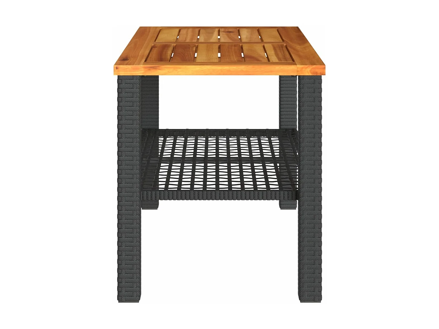 Table de jardin noir 70x38x42 cm résine tressée et bois acacia FR857125