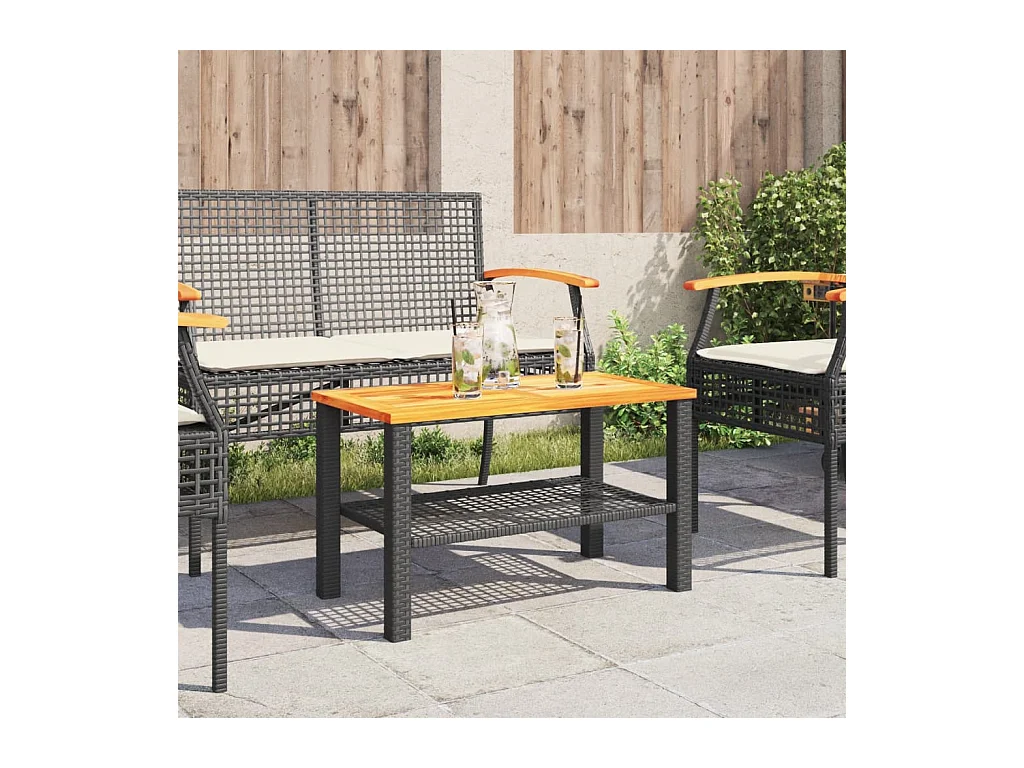 Table de jardin noir 70x38x42 cm résine tressée et bois acacia FR857125