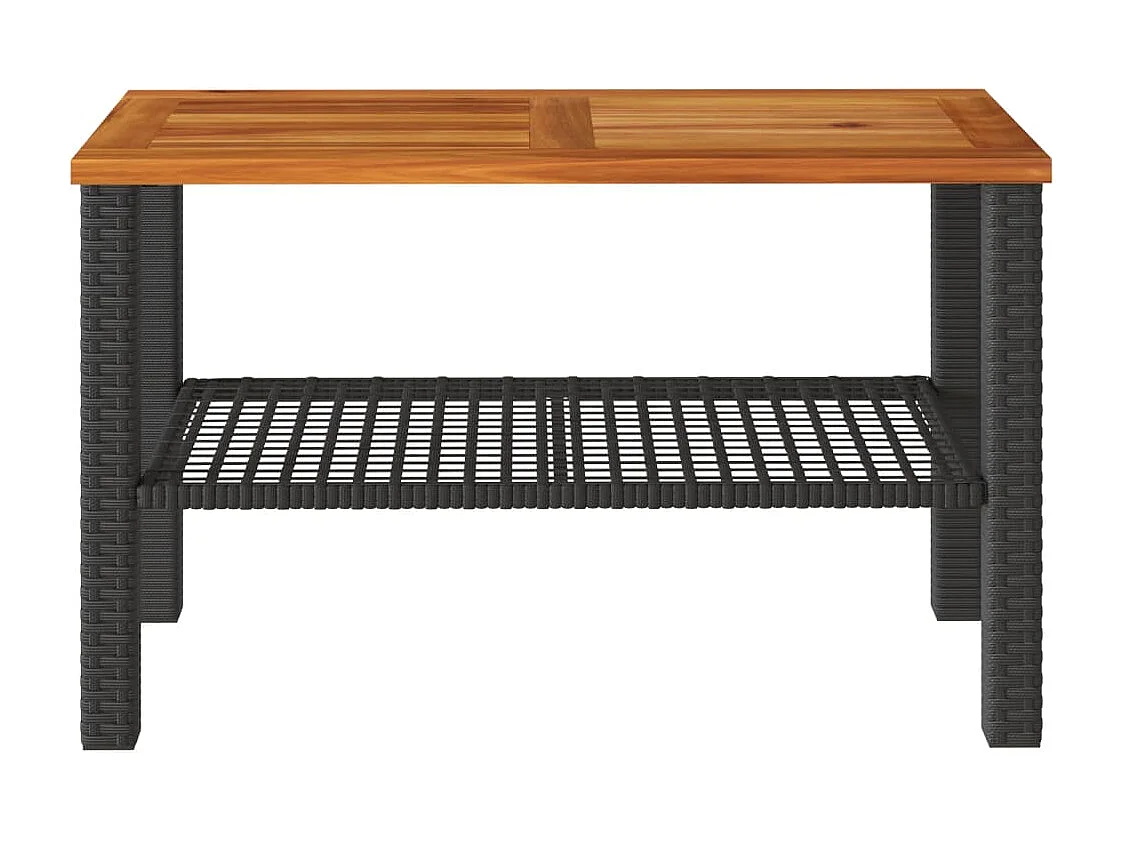 Mesa de jardim 70x38x42 cm vime PE e madeira de acácia preto PT383402