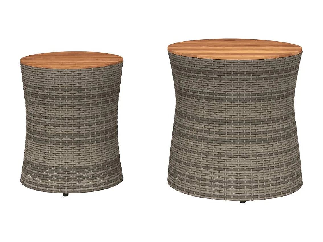 Tables d'appoint de jardin 2 pcs dessus en bois gris poly rotin FR856931