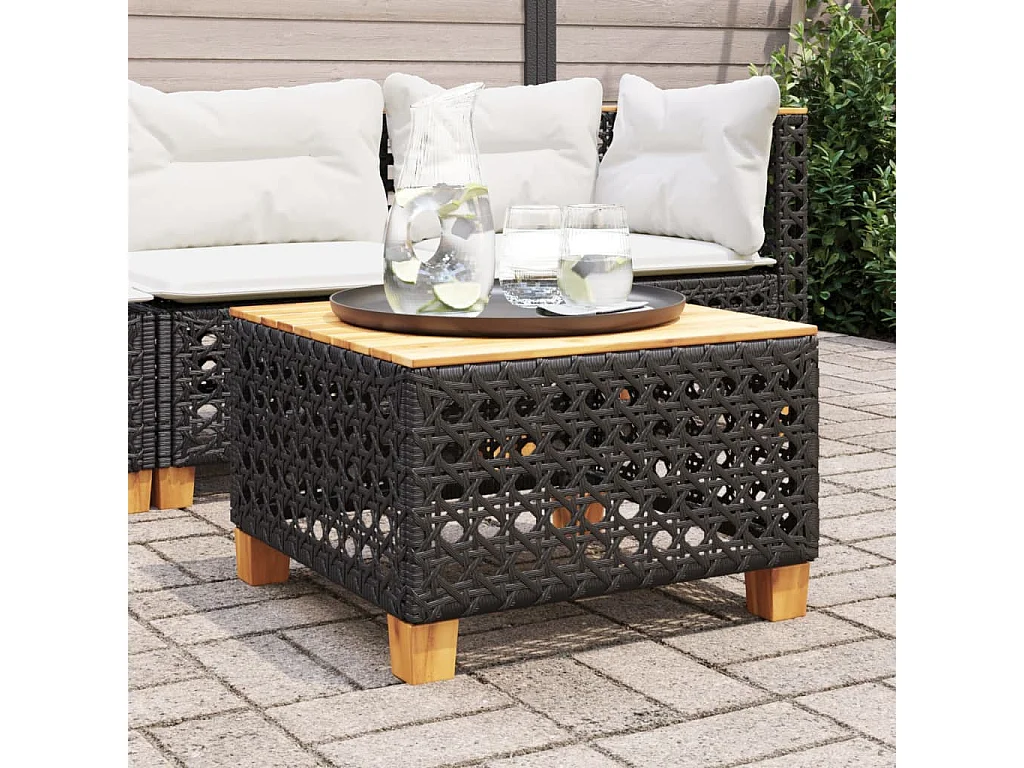 Table de jardin noir 55x55x36 cm résine tressée et bois acacia FR833887