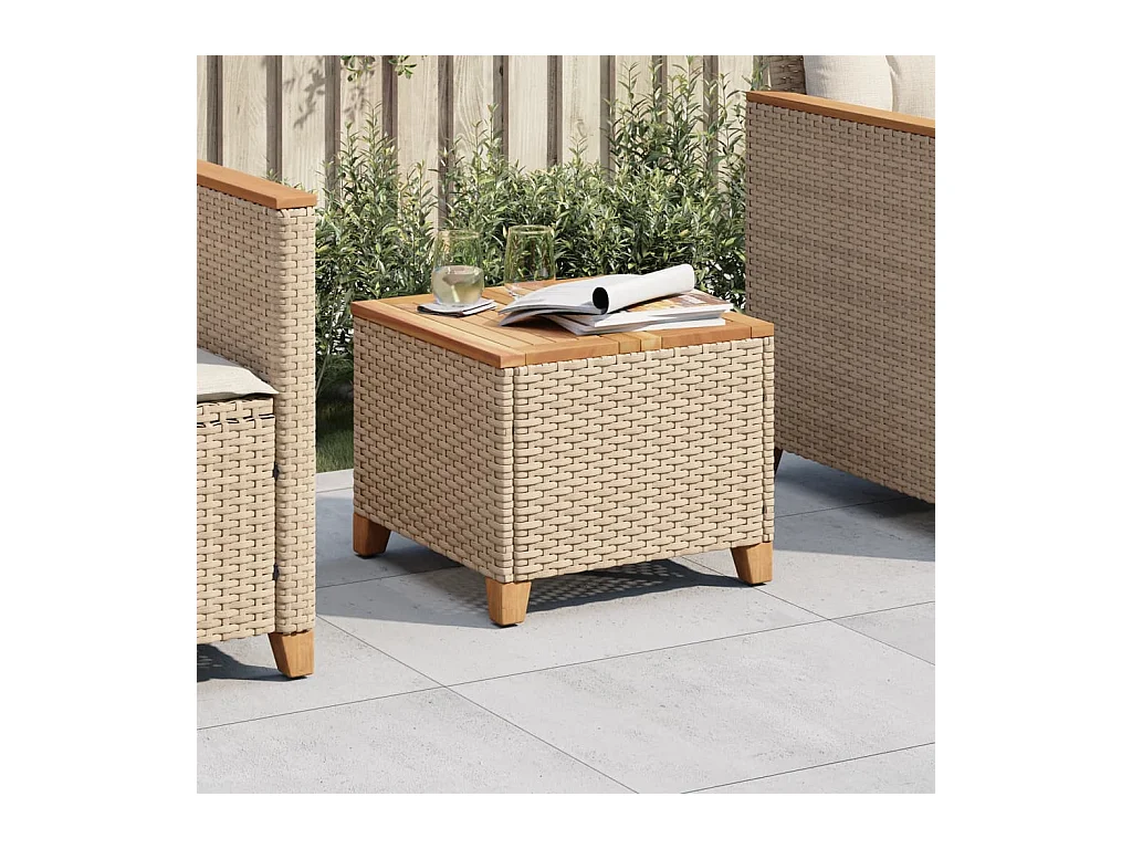 Table de jardin beige 45x45x37 cm résine tressée et bois acacia FR384411