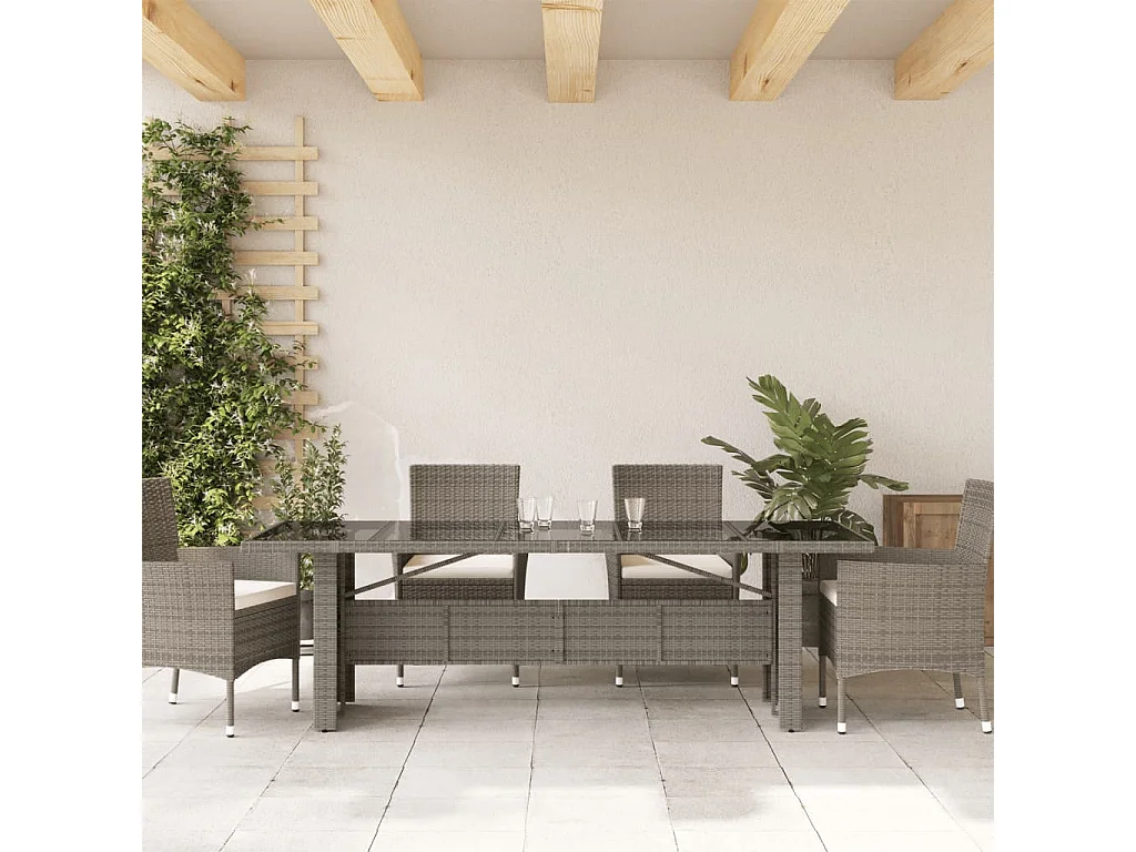 Table de jardin dessus en verre Gris 240x90x75cm Résine tressée FR504381