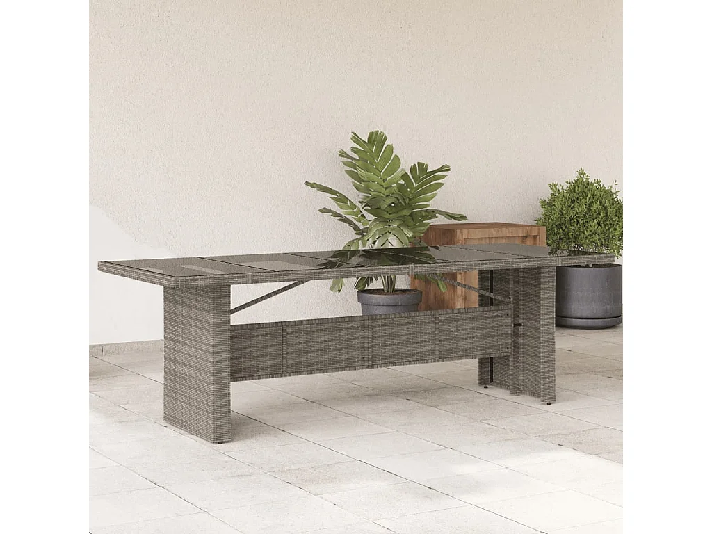 Table de jardin dessus en verre Gris 240x90x75cm Résine tressée FR504381