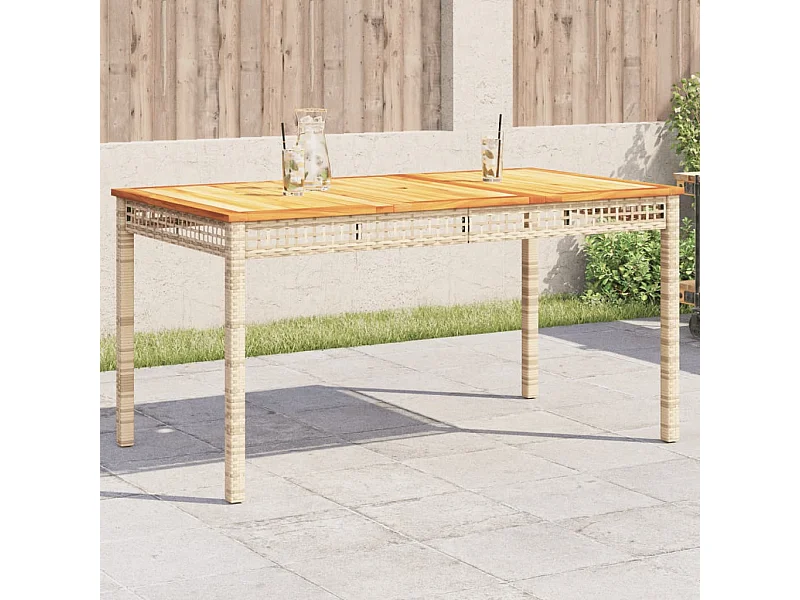 Mesa de jardim 140x80x75 cm vime PE e madeira de acácia bege PT783269