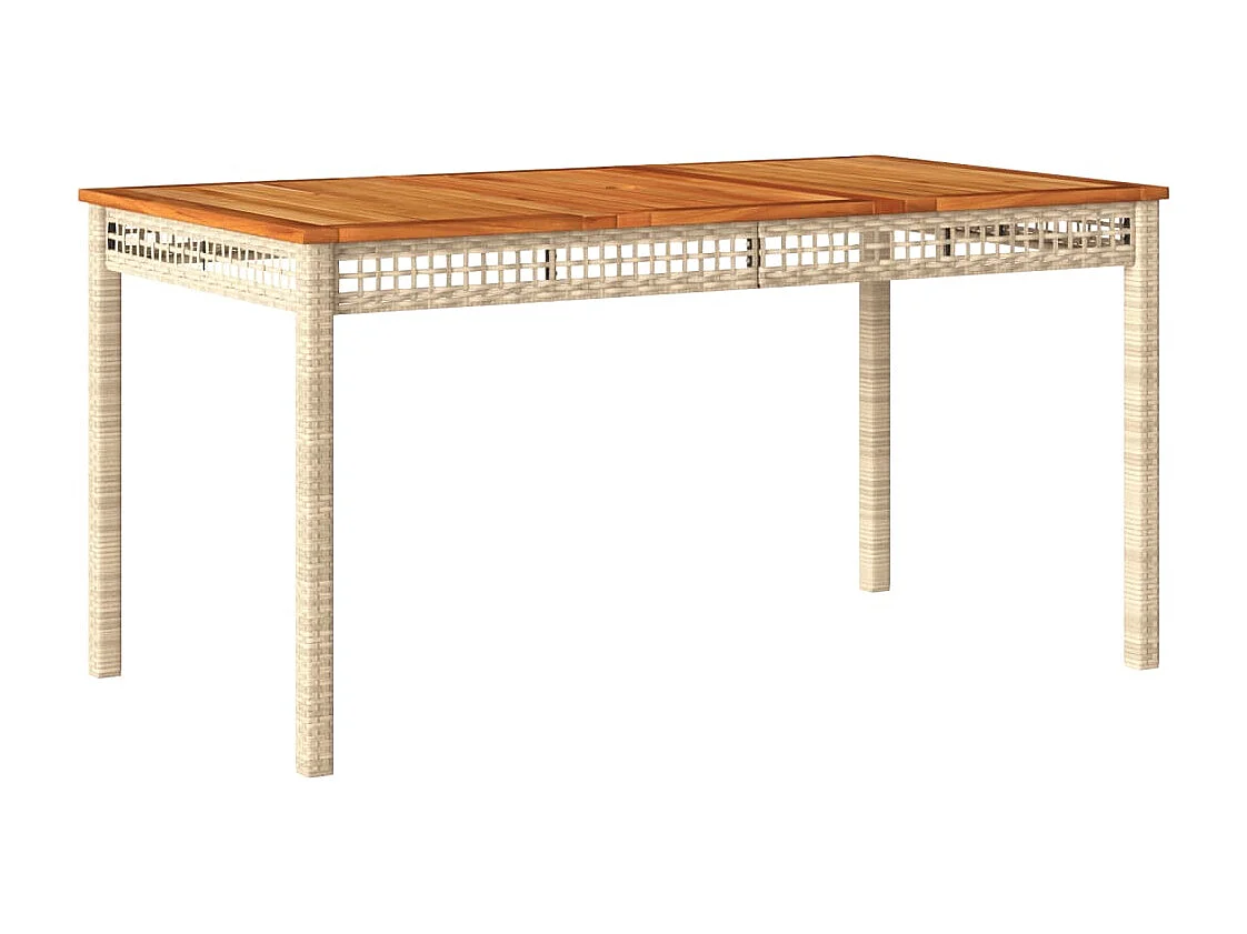 Table de jardin beige 140x80x75 cm résine tressée et acacia FR409014