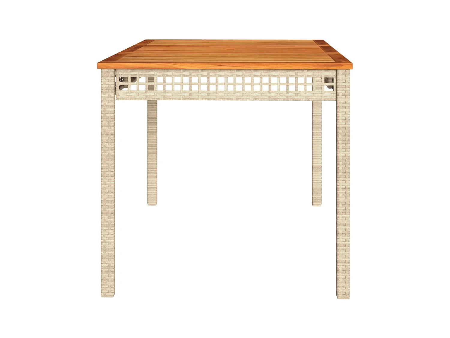 Table de jardin beige 140x80x75 cm résine tressée et acacia FR409014