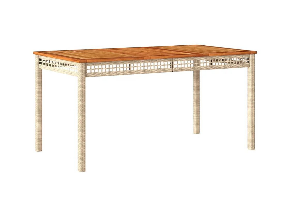 Table de jardin beige 140x80x75 cm résine tressée et acacia FR409014