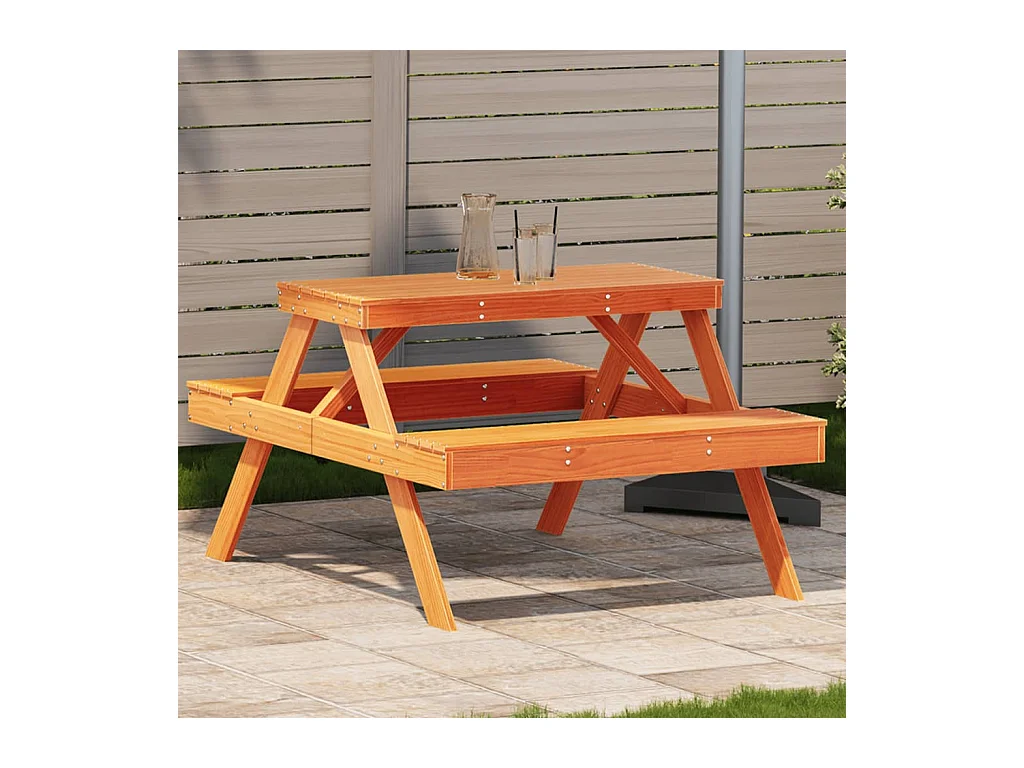Table de pique-nique cire marron 105x134x75 cm bois massif pin FR838309