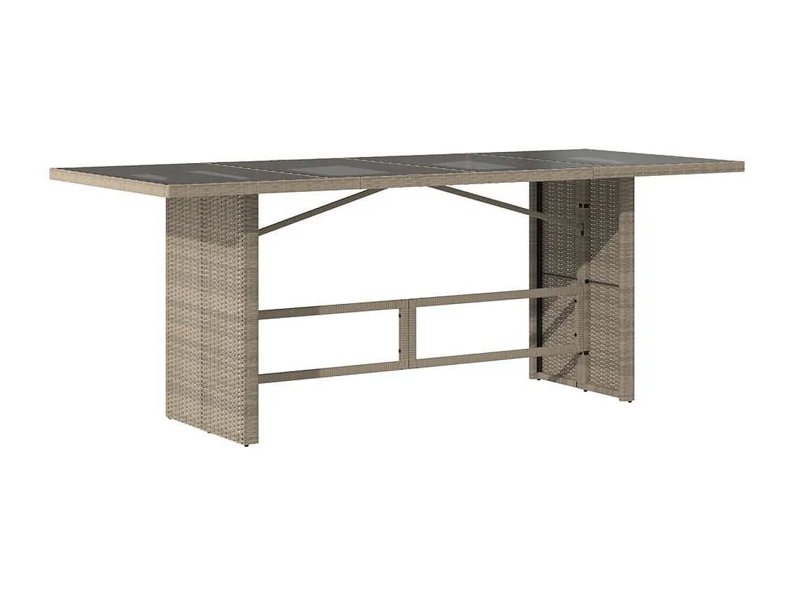 Mesa jardín superficie vidrio ratán PE gris claro 190x80x74 cm ES476620
