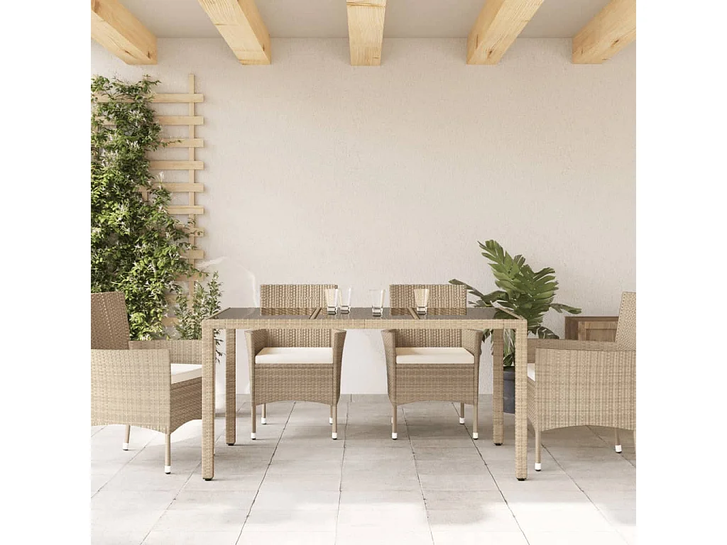 Table de jardin avec dessus en verre beige résine tressée FR762527