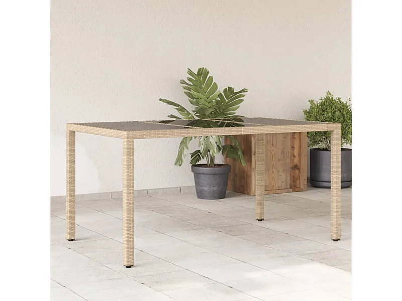Mesa de jardín superficie de vidrio ratán PE beige 150x90x75 cm ES691220
