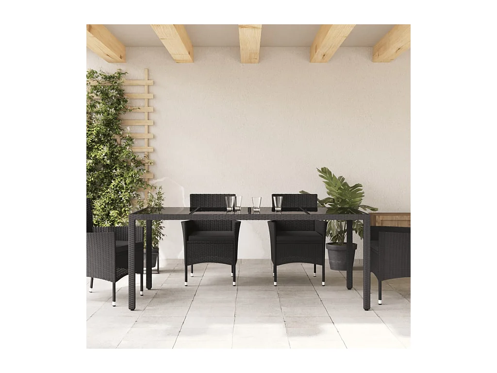 Table de jardin dessus en verre Noir 190x90x75cm Résine tressée FR178105