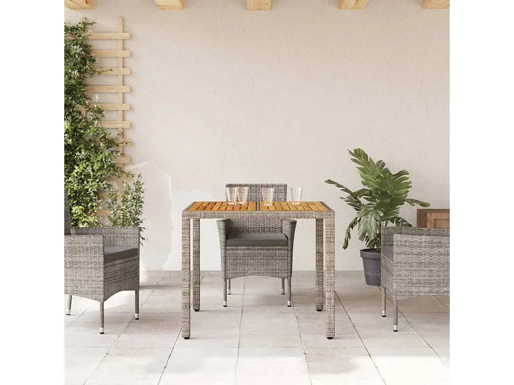 Table de jardin et dessus en bois d'acacia gris résine tressée FR304367