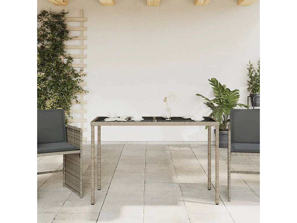 Table de jardin dessus en verre gris 115x54x74cm résine tressée FR694192