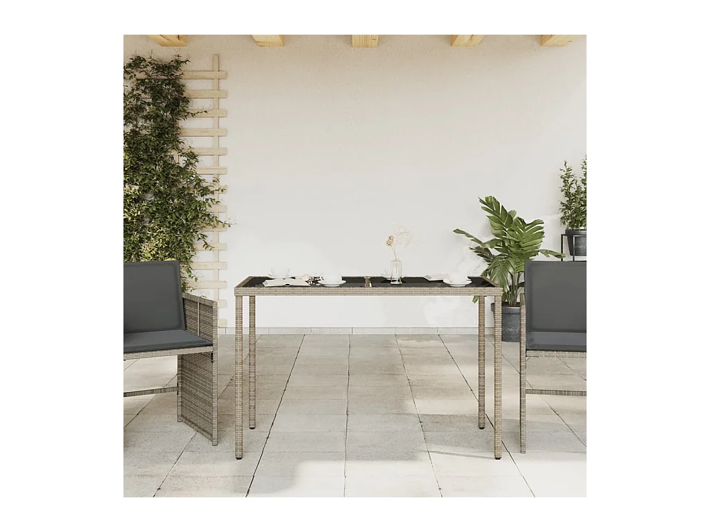 Table de jardin dessus en verre gris 115x54x74cm résine tressée FR694192