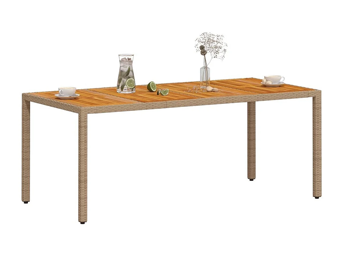 Table de jardin beige 190x90x75 cm résine tressée bois d'acacia FR284247