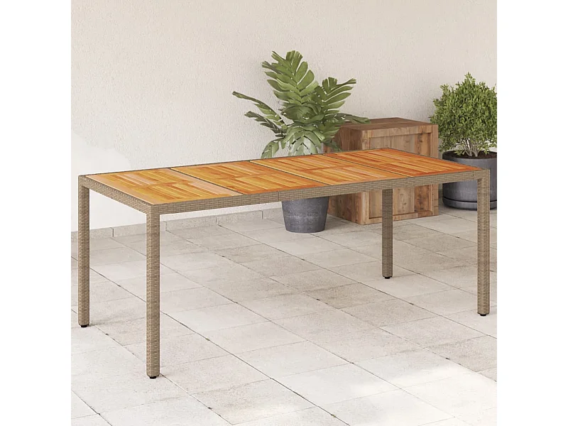 Table de jardin beige 190x90x75 cm résine tressée bois d'acacia FR284247