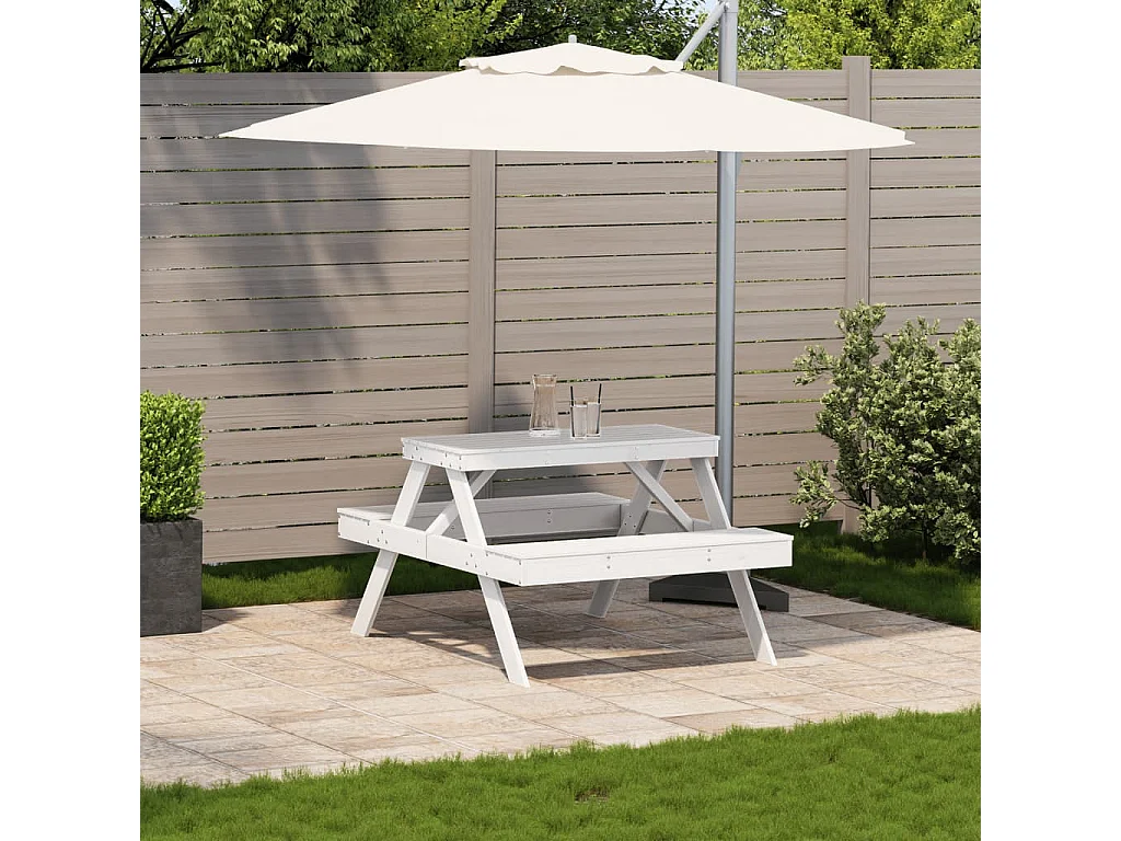 Table de pique-nique blanc 105x134x75 cm bois massif de pin FR755898