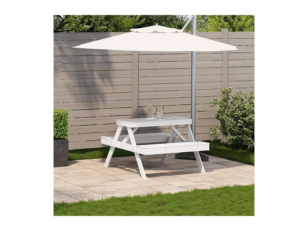 Table de pique-nique blanc 105x134x75 cm bois massif de pin FR755898