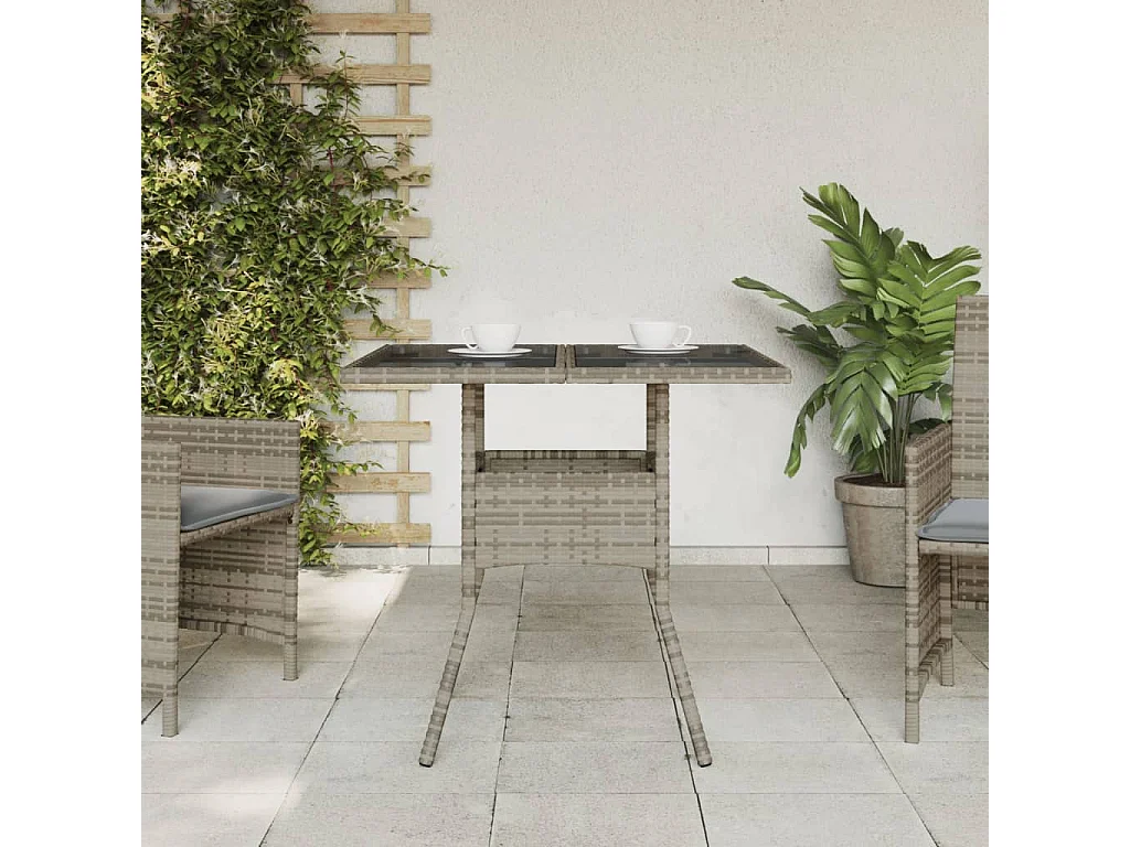 Table de jardin dessus en verre gris 80x80x75 cm résine tressée FR660435