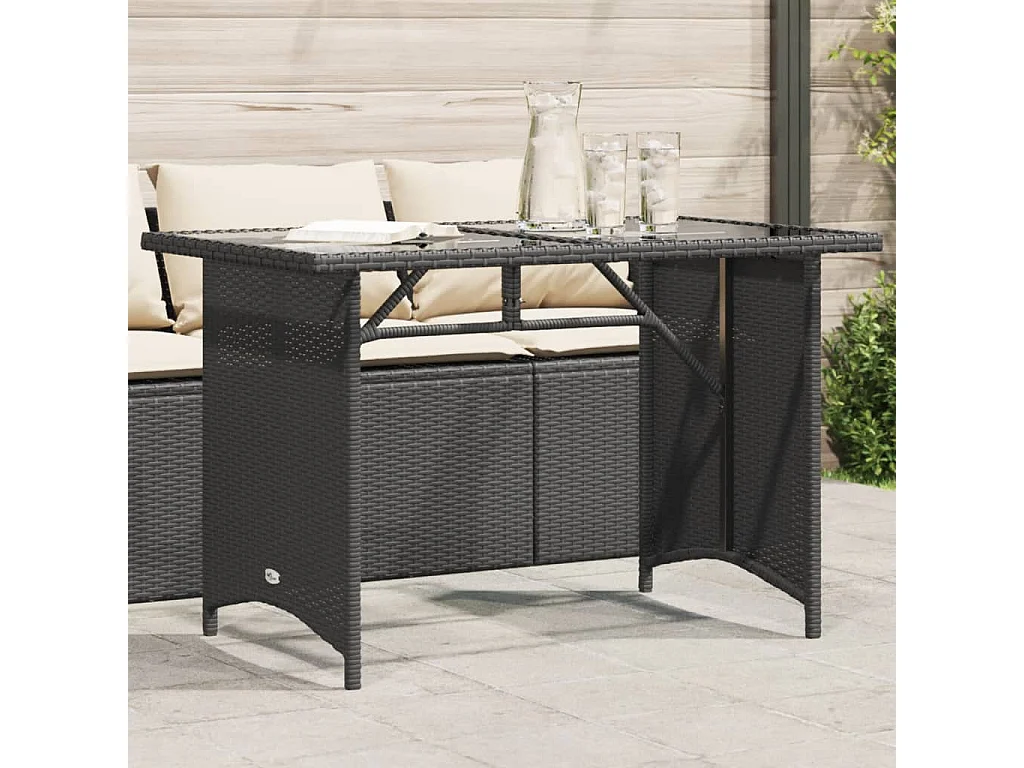 Mesa de jardín superficie de vidrio ratán PE negro 110x68x70 cm ES151467