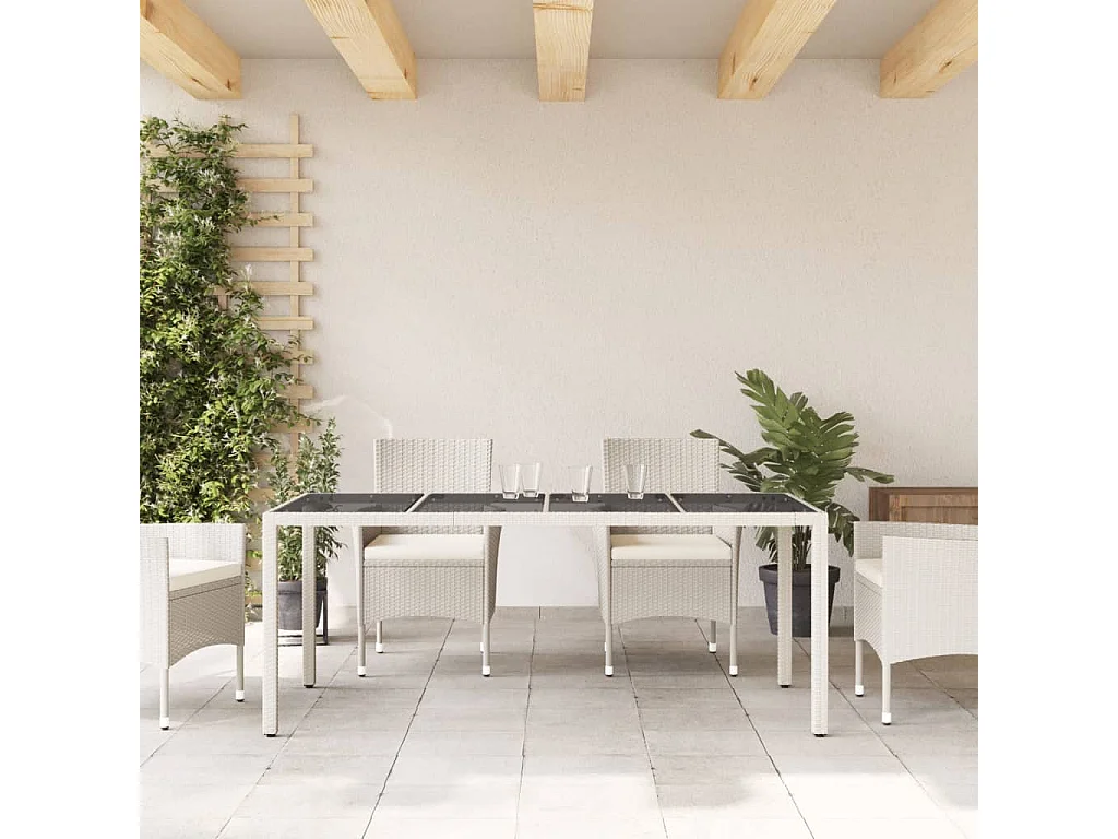 Table de jardin avec dessus en verre blanc résine tressée FR567907