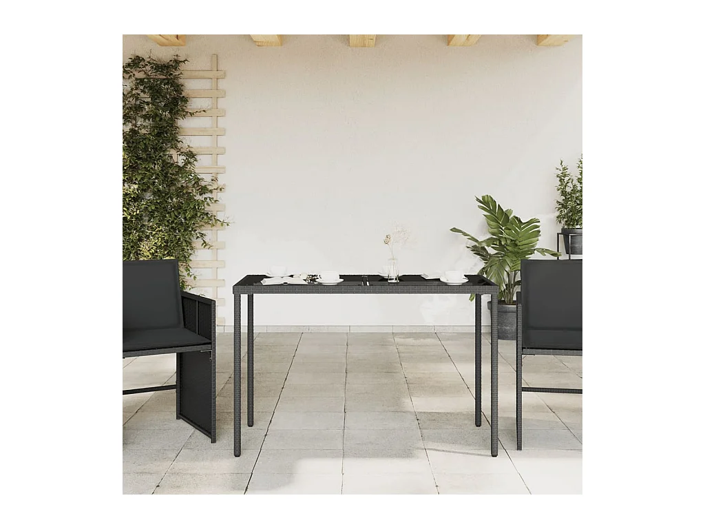 Table de jardin dessus en verre noir 115x54x74cm résine tressée FR665305