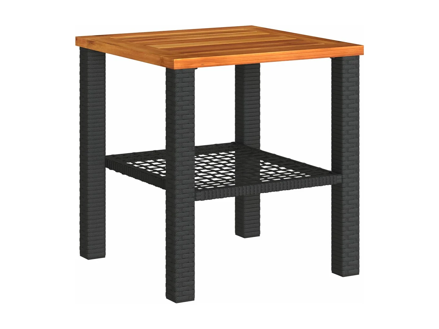 Table de jardin noir 40x40x42 cm résine tressée et bois acacia FR454255