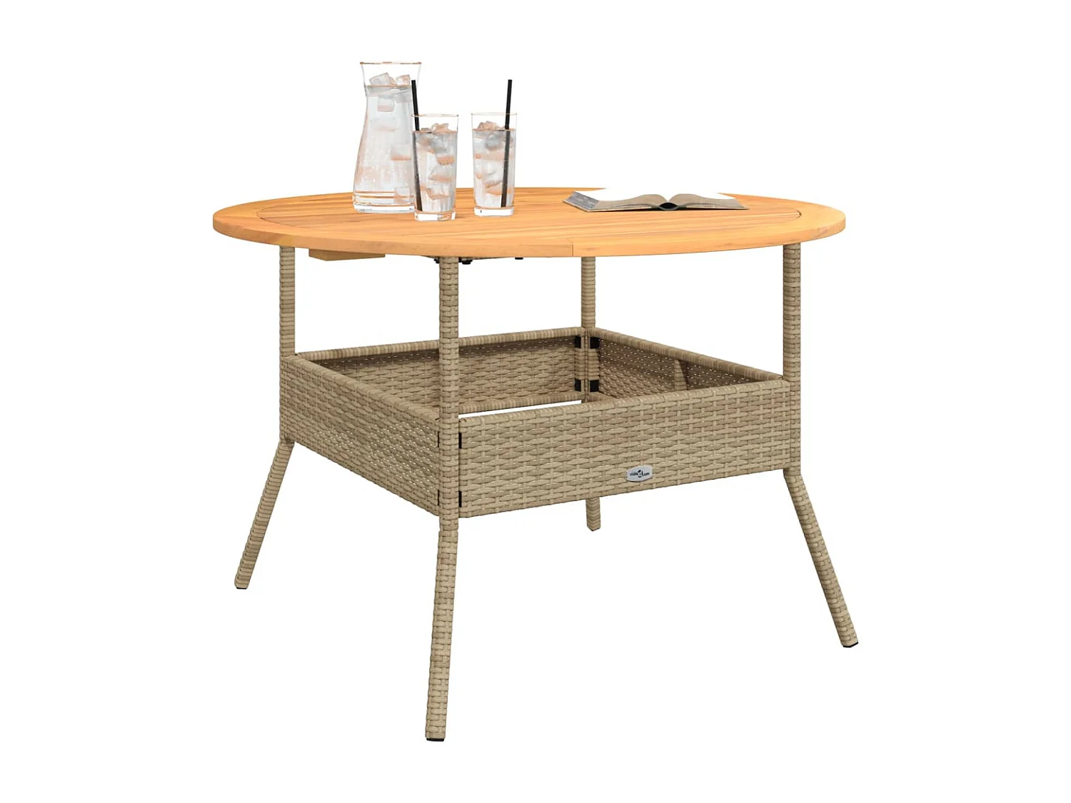Mesa de jardín superficie de madera ratán PE beige Ø110x71 cm ES521321