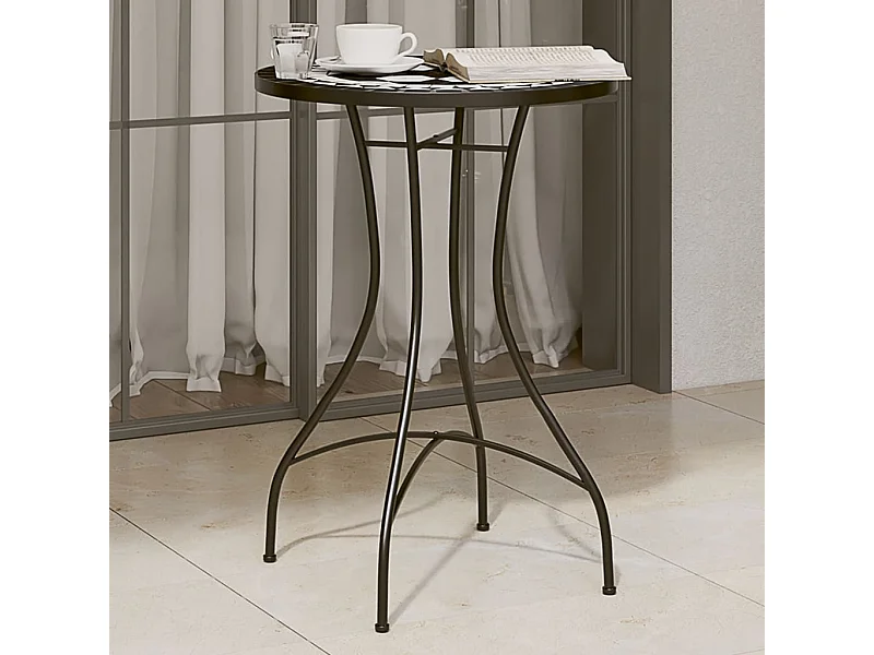 Table de bistro mosaïque noir et blanc Ø50x70 cm céramique FR145000