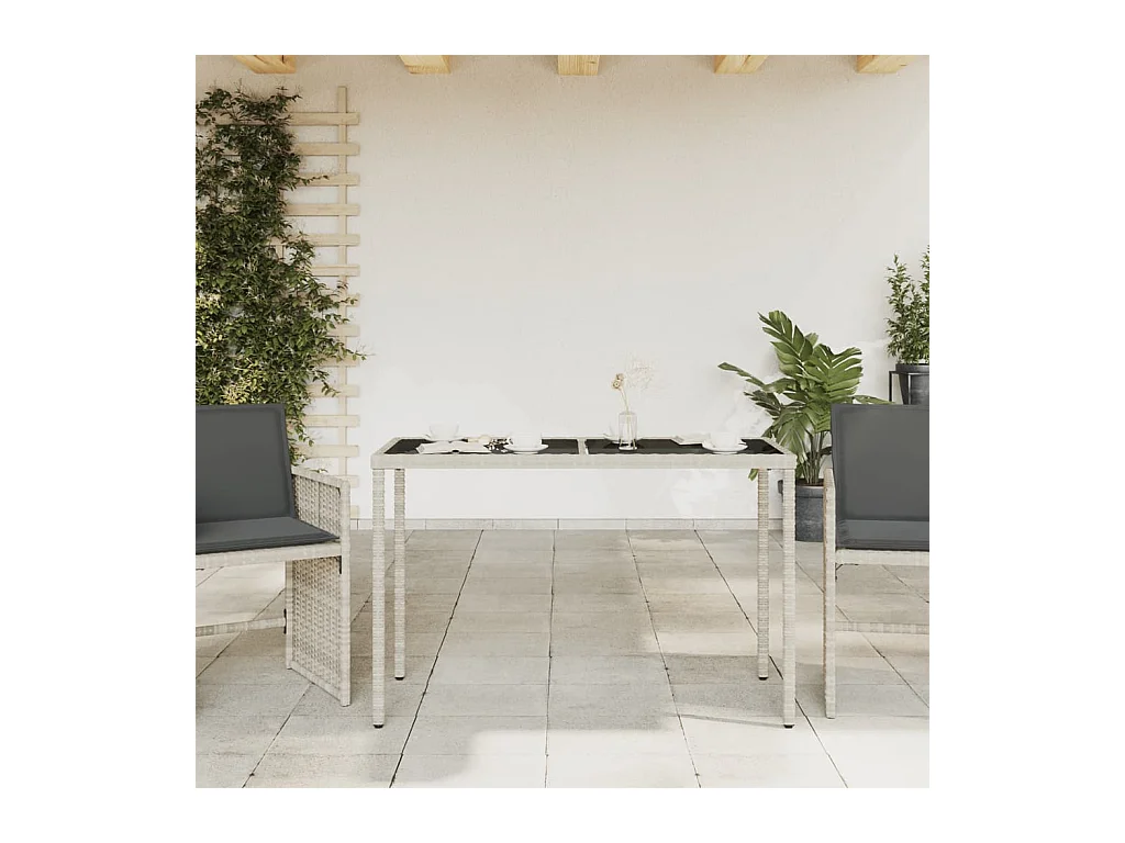 Table de jardin dessus en verre gris clair 115x54x74 cm rotin FR674726