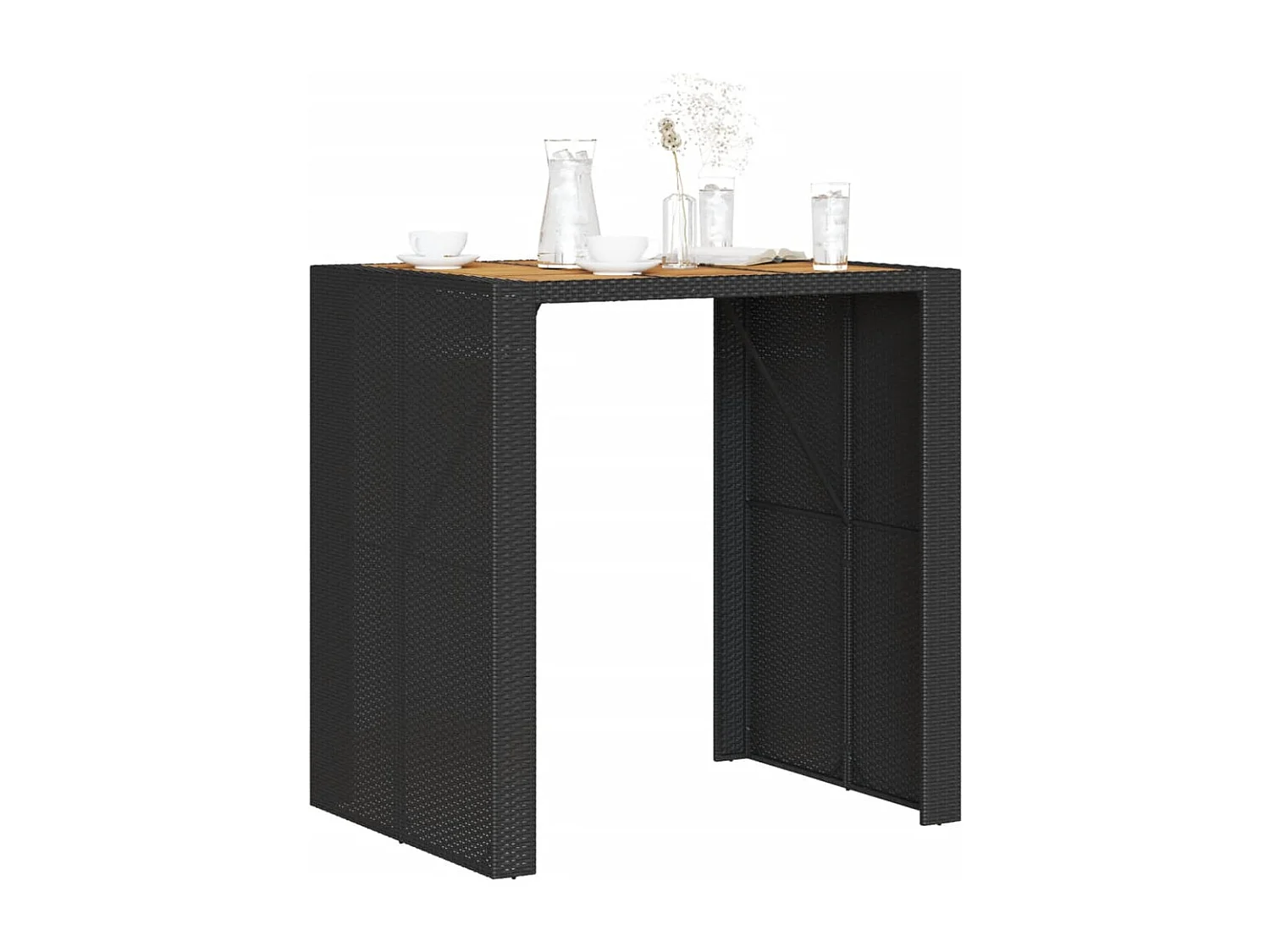 Table de jardin et dessus en bois d'acacia noir résine tressée FR381361