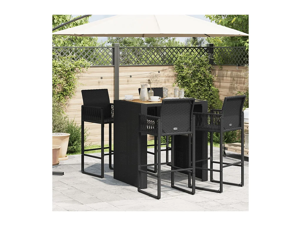 Table de jardin et dessus en bois d'acacia noir résine tressée FR381361