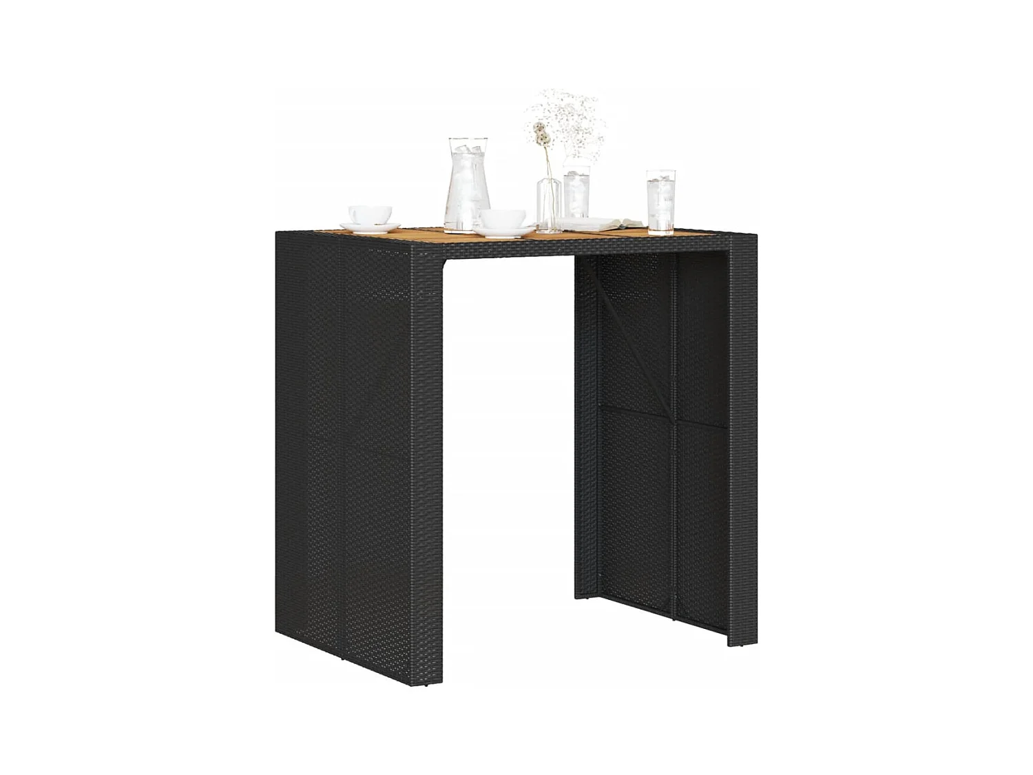 Table de jardin et dessus en bois d'acacia noir résine tressée FR381361