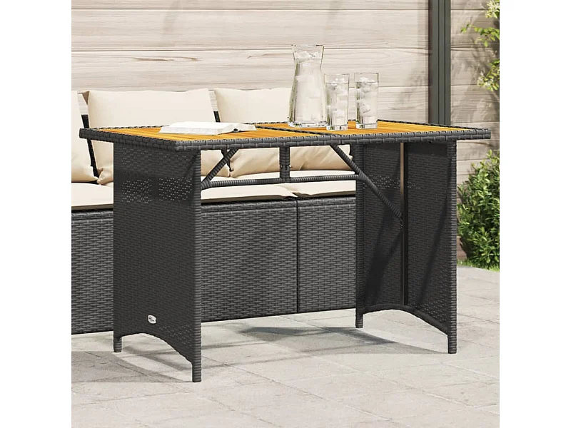 Table de jardin et dessus en bois noir 110x68x70 cm poly rotin FR367362