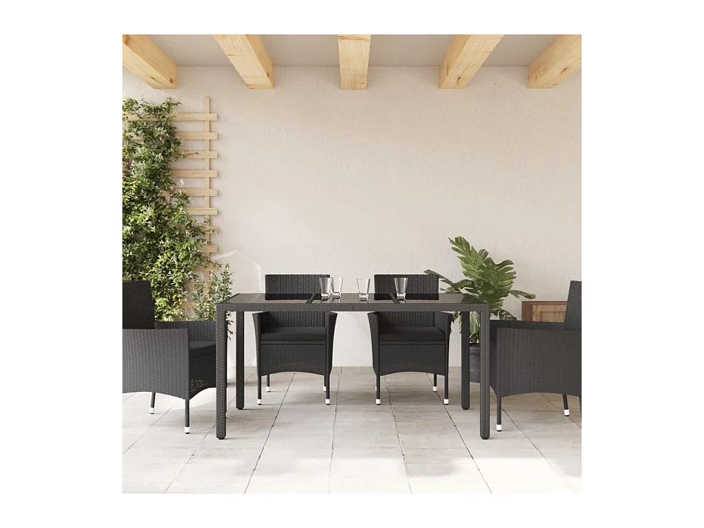 Table de jardin dessus en verre Noir 150x90x75cm Résine tressée FR799070