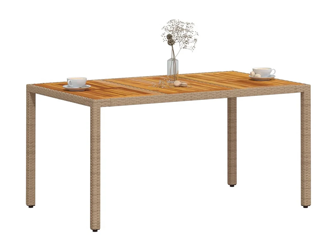 Table de jardin beige 150x90x75 cm résine tressée bois d'acacia FR246640