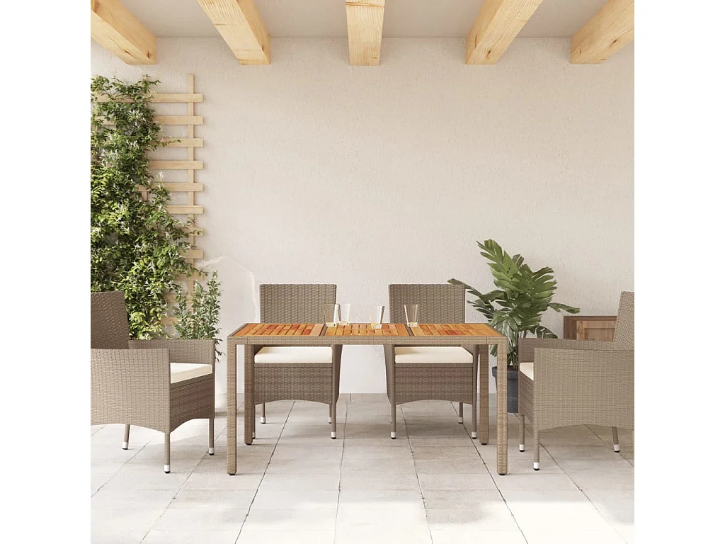 Tuintafel 150x90x75 cm poly rattan en massief acaciahout beige BE689702
