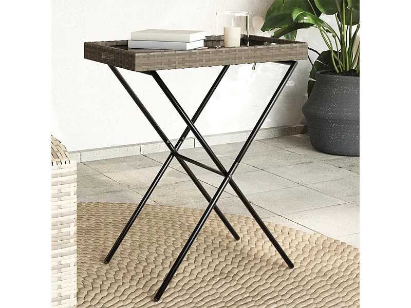 Mesa con bandeja plegable ratán sintético gris 65x40x75 cm ES298825