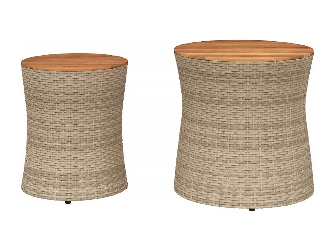 Tables d'appoint de jardin 2pcs dessus en bois beige poly rotin FR576884