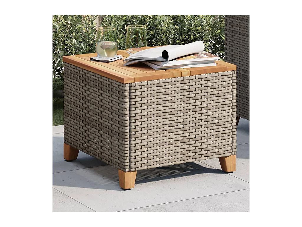 Table de jardin gris 45x45x37 cm résine tressée et bois acacia FR653403