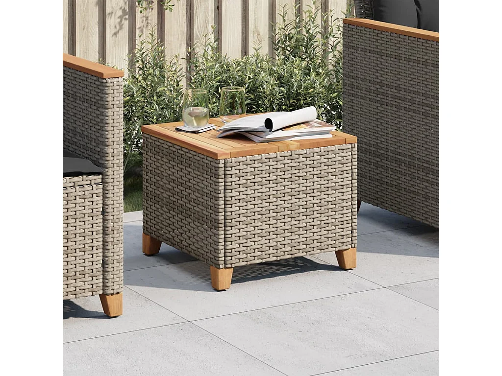 Table de jardin gris 45x45x37 cm résine tressée et bois acacia FR653403