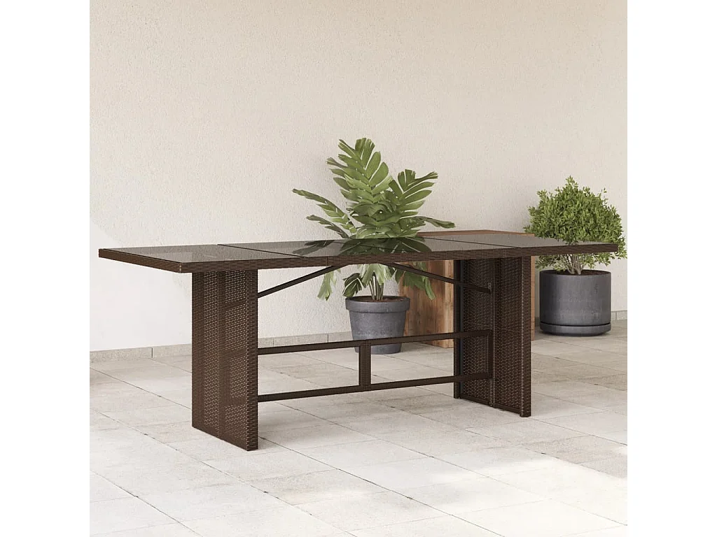 Mesa de jardín superficie de vidrio ratán PE marrón 190x80x74cm ES510494