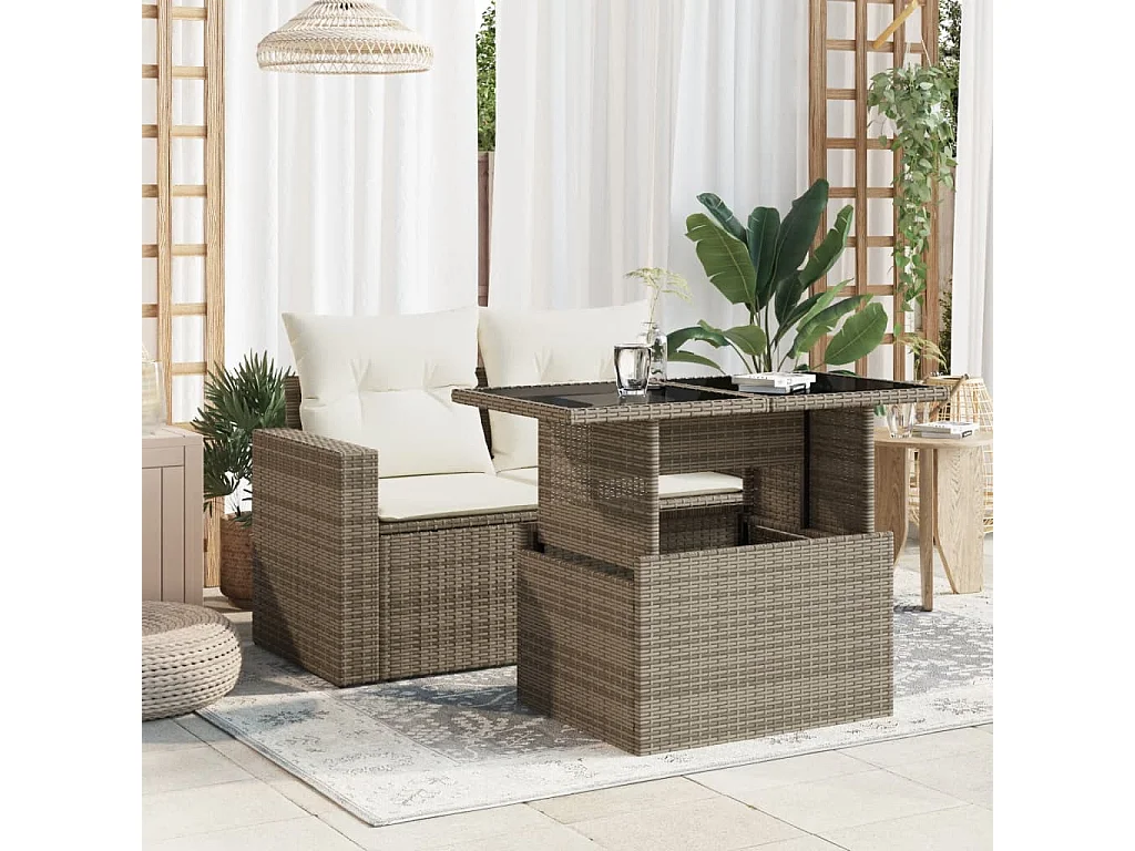 Table de jardin dessus en verre gris 100x55x73cm résine tressée FR733458