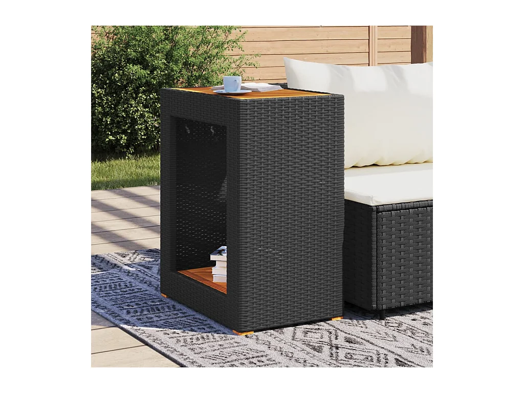 Table d'appoint de jardin dessus en bois noir 60x40x75 cm FR671336