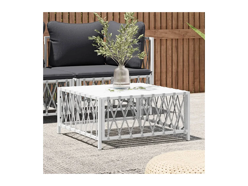 Table de jardin blanc 70x70x34 cm tissu tissé FR691521