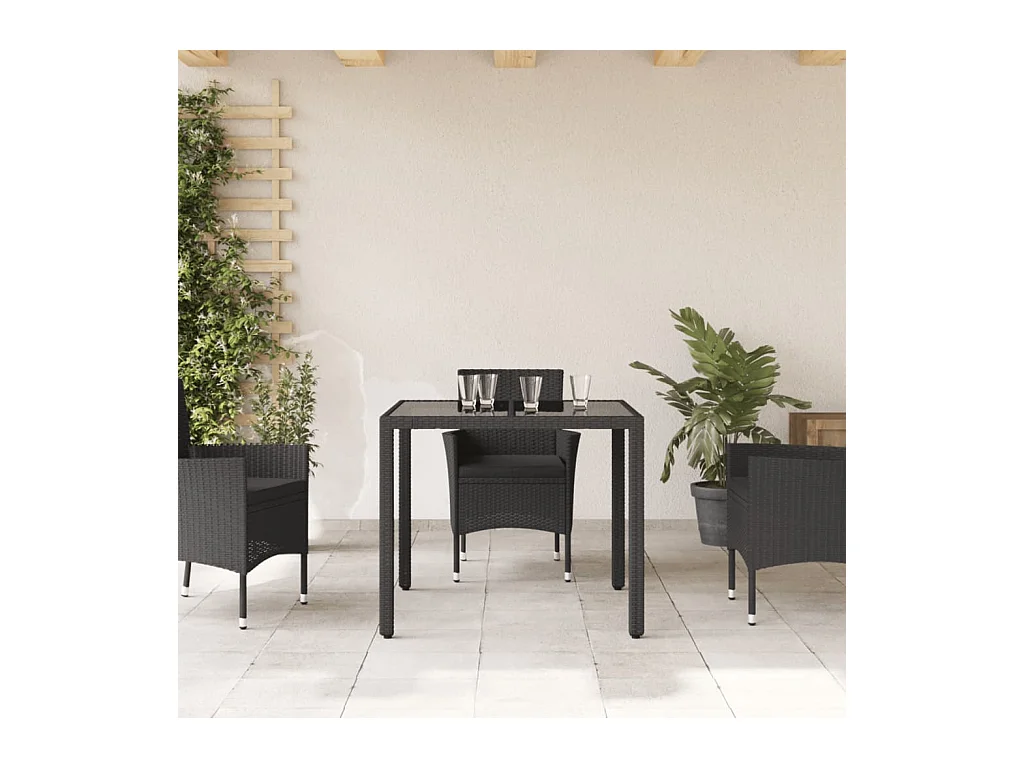 Table de jardin dessus en verre Noir 90x90x75 cm Résine tressée FR334320