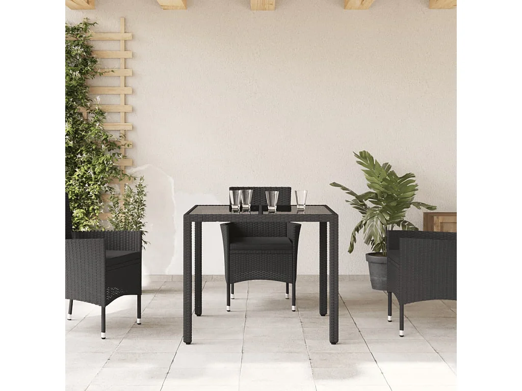 Table de jardin dessus en verre Noir 90x90x75 cm Résine tressée FR334320