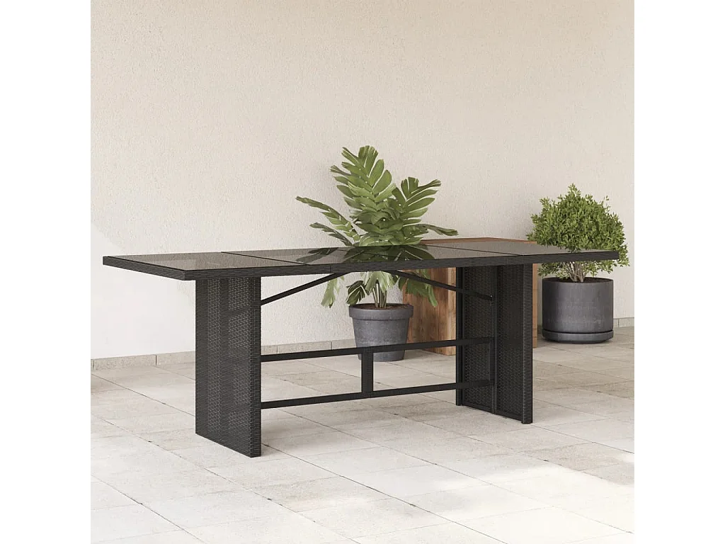 Table de jardin dessus en verre noir 190x80x74cm résine tressée FR663917